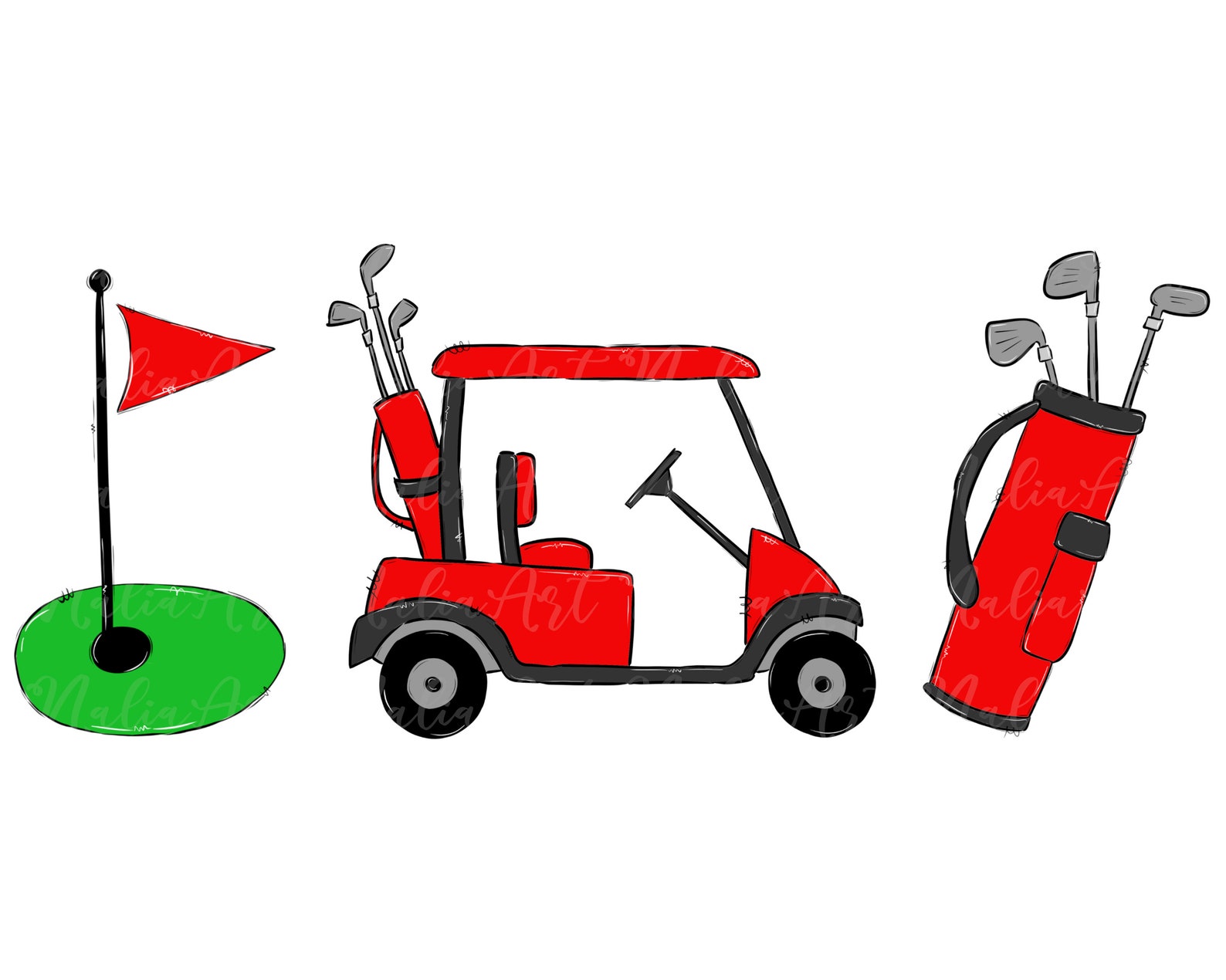 Golf Trio Caddie Red Golf Cart Sublimation PNG Digital Design - Etsy