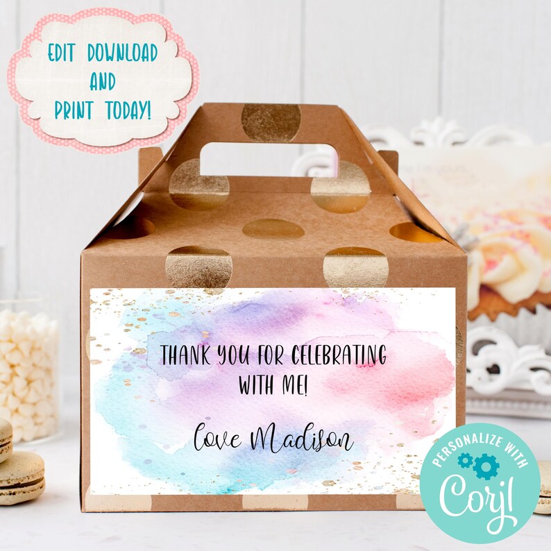 Gable Box Label Rainbow Editable Birthday Rainbow Party, Birthday Party