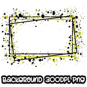 Frame Splatter Yellow Black Background | Printable Artwork | Splash Rectangle Frame | Paint Splatter Background | Sublimation PNG