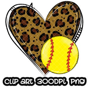 Softball Heart Leopard Sublimation Design PNG | Sport Clip art | Sport Clipart | School Team Sublimation PNG