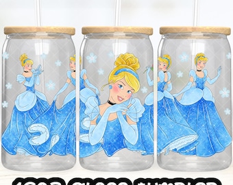 Anime Cartoon Princess Cinderella Cup PNG File DIGITAL DOWNLOAD 16oz Glass Tumbler Design, 16oz Libby Cup Wrap
