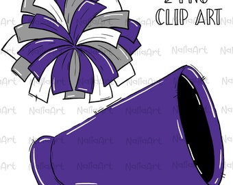 Cheer Poms Megaphone Football Purple Silver | Digital Download cheerleader cheerleading | Sublimation Sport | School Team Sublimation PNG