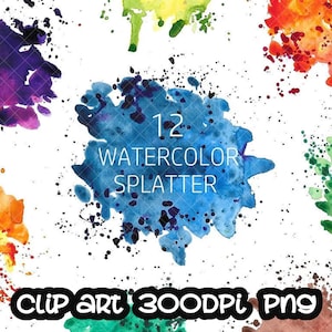 Splatter Splashes Clipart watercolor, Handpainted watercolor, digital clipart, cards, invitationsrt, multicolor PNG