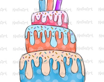 Birthday Cake PNG Design | Birthday Sublimation PNG | Hand Drawn Digital Download | Printable Art