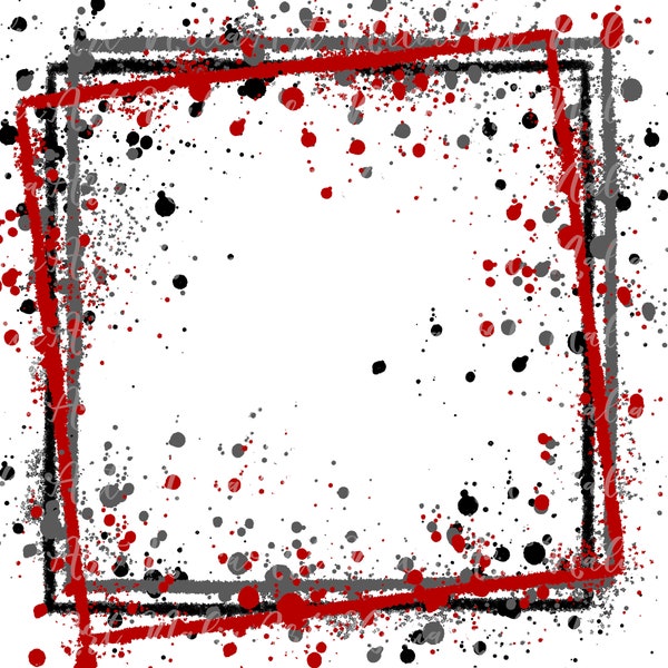 Rahmen Splatter Rot Grau Schwarz Hintergrund | Druckbares Kunstwerk | Spritzrahmen | Farbe Splatter Hintergrund | Sublimation PNG