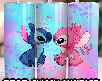 Anime Cartoon Stitch Angel 20oz Skinny Tumbler Wrap, Straight&Tapered Tumbler Design Sublimation Download PNG