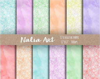 Handpainted watercolor digital paper Background Floral Flowers Cards Wedding INSTANT DOWNLOAD
