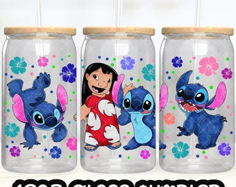 Anime Cartoon Stitch Angel Cup PNG File DIGITAL DOWNLOAD 16oz Glass Tumbler Design, 16oz Libby Cup Wrap