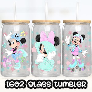 Minnie Cup PNG File DIGITAL DOWNLOAD 16oz Glass Tumbler Design, Mickey Mouse and Friends 16oz Libby Cup Wrap