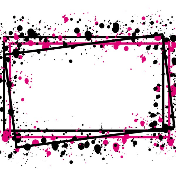 Rahmen Splatter Schwarz Pink Hintergrund | Druckbares Kunstwerk | Splash Rechteckrahmen | Paint Splatter Hintergrund | Sublimation PNG