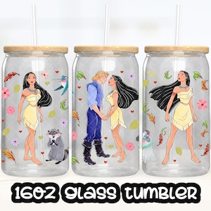 Anime Cartoon Princess Pocahontas Cup PNG File DIGITAL DOWNLOAD 16oz Glass Tumbler Design, 16oz Libby Cup Wrap