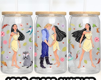 Anime Cartoon Princess Pocahontas Cup PNG File DIGITAL DOWNLOAD 16oz Glass Tumbler Design, 16oz Libby Cup Wrap