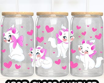 Archivo PNG de taza de gatito de Los Aristogatos, descarga digital, diseño de vaso de vidrio de 16 oz, envoltura de taza Libby de 16 oz