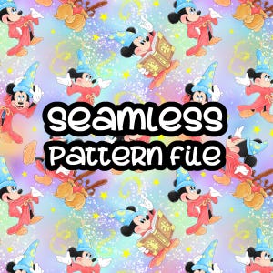 Mickey Mouse Fantasia Seamless Pattern, Mickey Mouse and Friends Digital Paper Background Download JPG