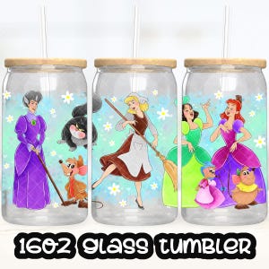 Anime Cartoon Princess Cinderella Cup PNG File DIGITAL DOWNLOAD 16oz Glass Tumbler Design, 16oz Libby Cup Wrap