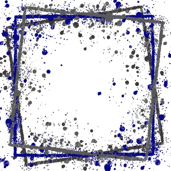 Rahmen Splatter Blau Grau Hintergrund | Druckbares Kunstwerk | Spritzrahmen | Farbe Splatter Hintergrund | Sublimation PNG