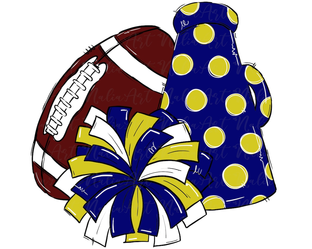 Football Cheer Poms Megaphone Blue Gold Yellow Dots Digital Download
