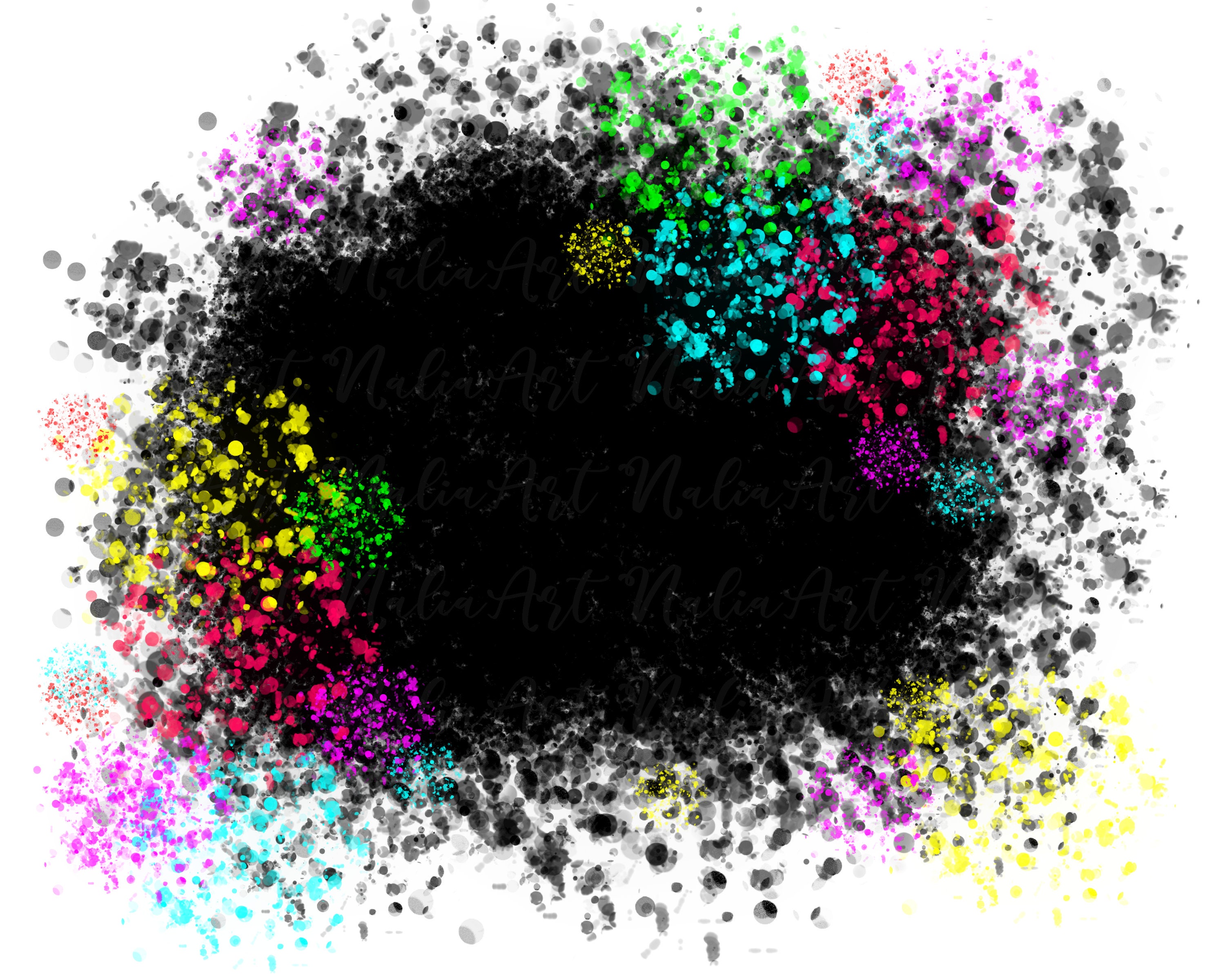 Background Paint Splatter Black Multicolor Neon Splash Frame Splatter