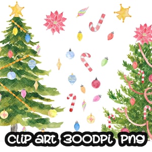 Albero di Natale Acquerello dipinto a mano, palla di Natale, inverno, clipart digitale, biglietti, invitirt PNG
