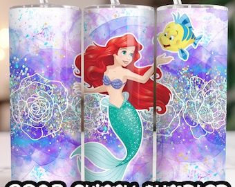 Princess Ariel The Little Mermaid 20oz Skinny Tumbler Wrap, Straight&Tapered Tumbler Design Sublimation Download PNG