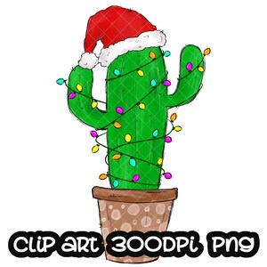 サボテン サンタクロース 帽子 ライト クリスマス 昇華デザイン PNG | クリスマス クリップ アート | 昇華 PNG