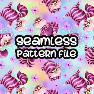 Alice In Wonderland The Cheshire Cat Seamless Pattern, Digital Paper Background Download JPG