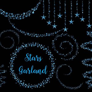 Blue Glitter Garland, Star Digital Clipart, uitnodiging, Blue Frames, Stars INSTANT DOWNLOAD