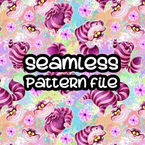 Alice In Wonderland The Cheshire Cat Seamless Pattern, Digital Paper Background Download JPG