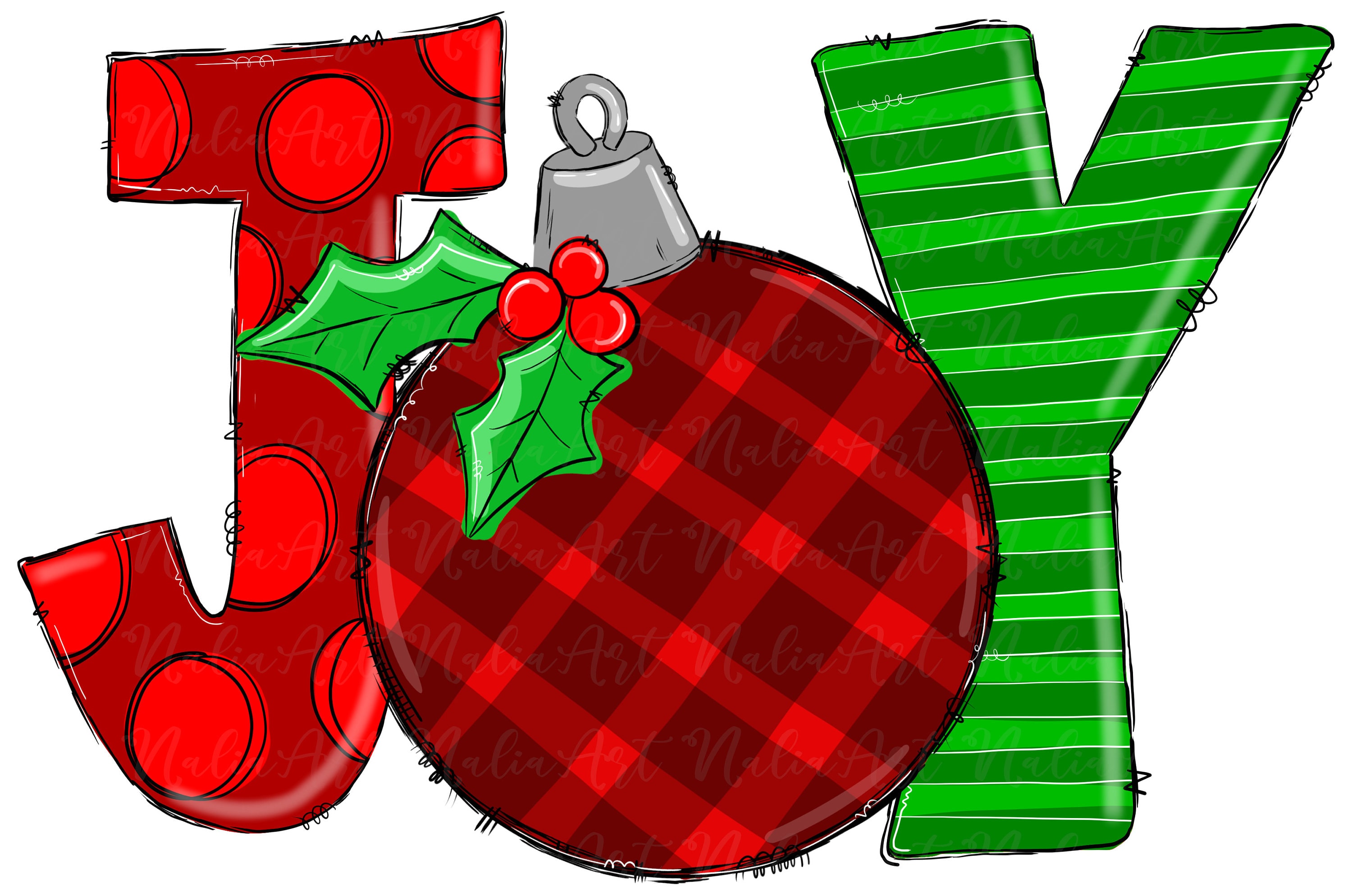 Joy Christmas Ball Red Sublimation PNG Ornament Design Holly Joy Clip
