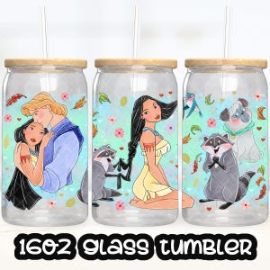 Anime Cartoon Princess Pocahontas Cup PNG File DIGITAL DOWNLOAD 16oz Glass Tumbler Design, 16oz Libby Cup Wrap