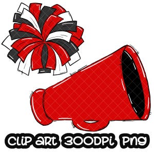 Megáfono de pompones de porristas rojo y negro / Descarga digital Animadoras porristas / Sublimación Diseño deportivo / Equipo escolar Sublimación PNG
