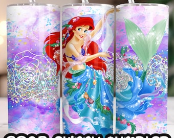 Princess Ariel The Little Mermaid 20oz Skinny Tumbler Wrap, Straight&Tapered Tumbler Design Sublimation Download PNG