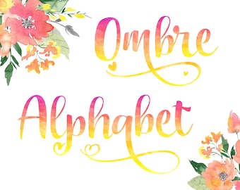 Ombre Alphabet Clip art, Foil Alphabet, Digital clipart, Numbers, Font,Heart, Letters cards, invitationsrt, PNG