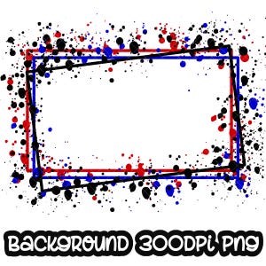 Éclaboussures de cadre rouge bleu sur fond noir | Oeuvre d'art imprimable | Cadre rectangulaire Splash | Fond d'éclaboussures de peinture | Sublimation PNG