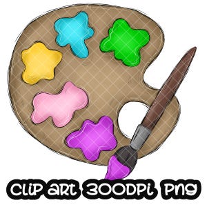 Paint Brush Palette Hand Drawn Digital Clip art Sublimation PNG