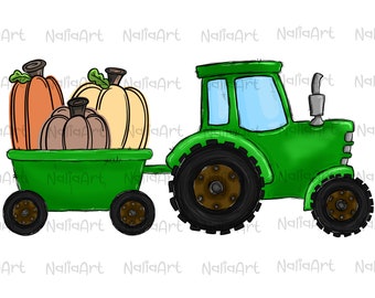 Tractor Green Pumpkin Halloween Sublimation PNG Hand Drawn Farm Design Happy Halloween