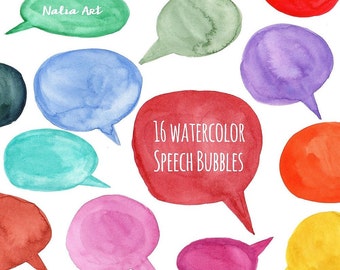 Speech Bubbles watercolor, Handpainted watercolor,  digital clipart, cards, invitationsrt, PNG