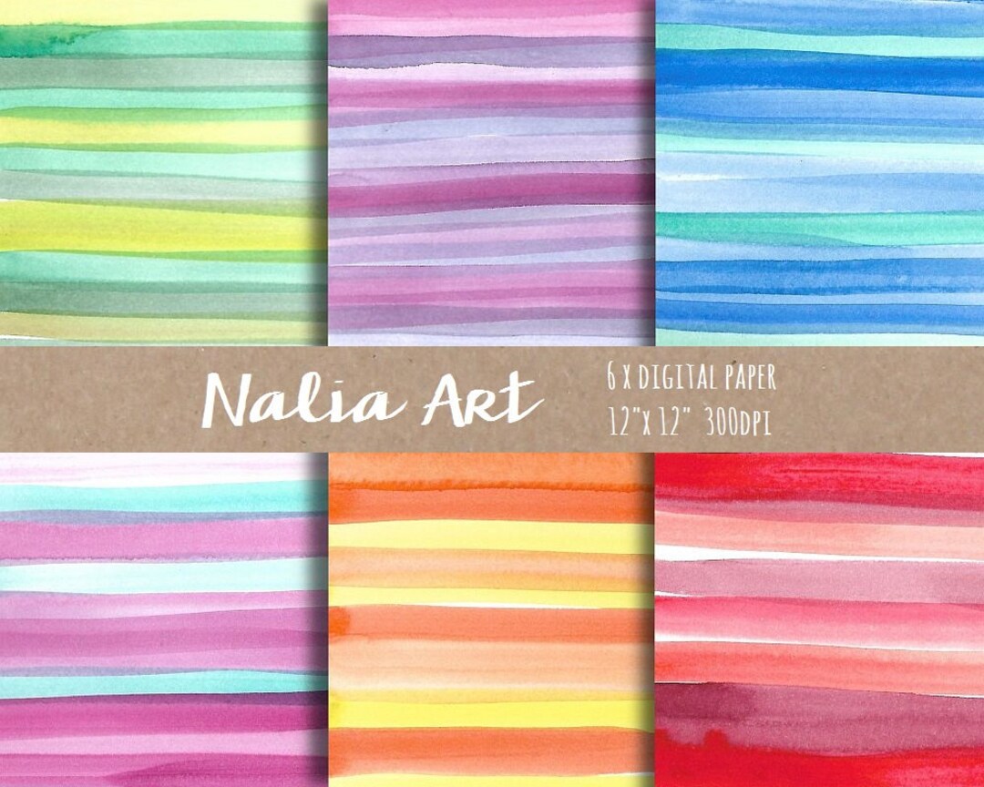Handpainted Watercolor Digital Paper Background Stripes Cards Wedding ...