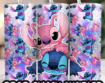 Anime Cartoon Stitch Angel 20oz Skinny Tumbler Wrap, Straight&Tapered Tumbler Design Sublimation Download PNG