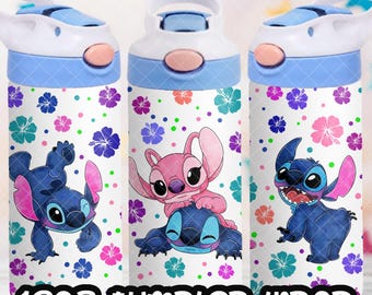 Archivo PNG de taza de Stitch y Lilo DESCARGA DIGITAL Diseño de vaso de 12 oz, envoltura de taza con tapa abatible de 12 oz