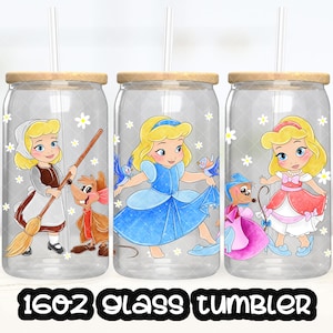 Anime Cartoon Princess Cinderella Cup PNG File DIGITAL DOWNLOAD 16oz Glass Tumbler Design, 16oz Libby Cup Wrap