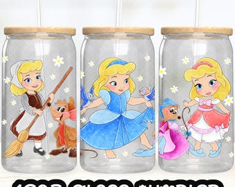 Anime Cartoon Princess Cinderella Cup PNG File DIGITAL DOWNLOAD 16oz Glass Tumbler Design, 16oz Libby Cup Wrap