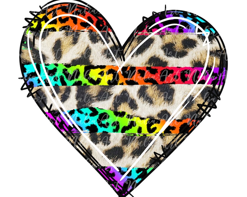 Heart Rainbow Leopard Heart PNG Cheetah Heart Heart - Etsy