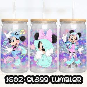 Minnie Cup PNG File DIGITAL DOWNLOAD 16oz Glass Tumbler Design, Mickey Mouse and Friends 16oz Libby Cup Wrap