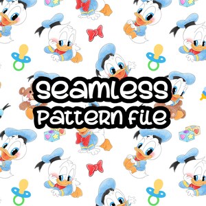 Padrão sem emenda do bebê do Pato Donald, Mickey Mouse e amigos, papel de fundo digital para download em JPG