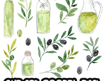 Olive Clip Art, Watercolor Clipart (PNG, Instant Download)