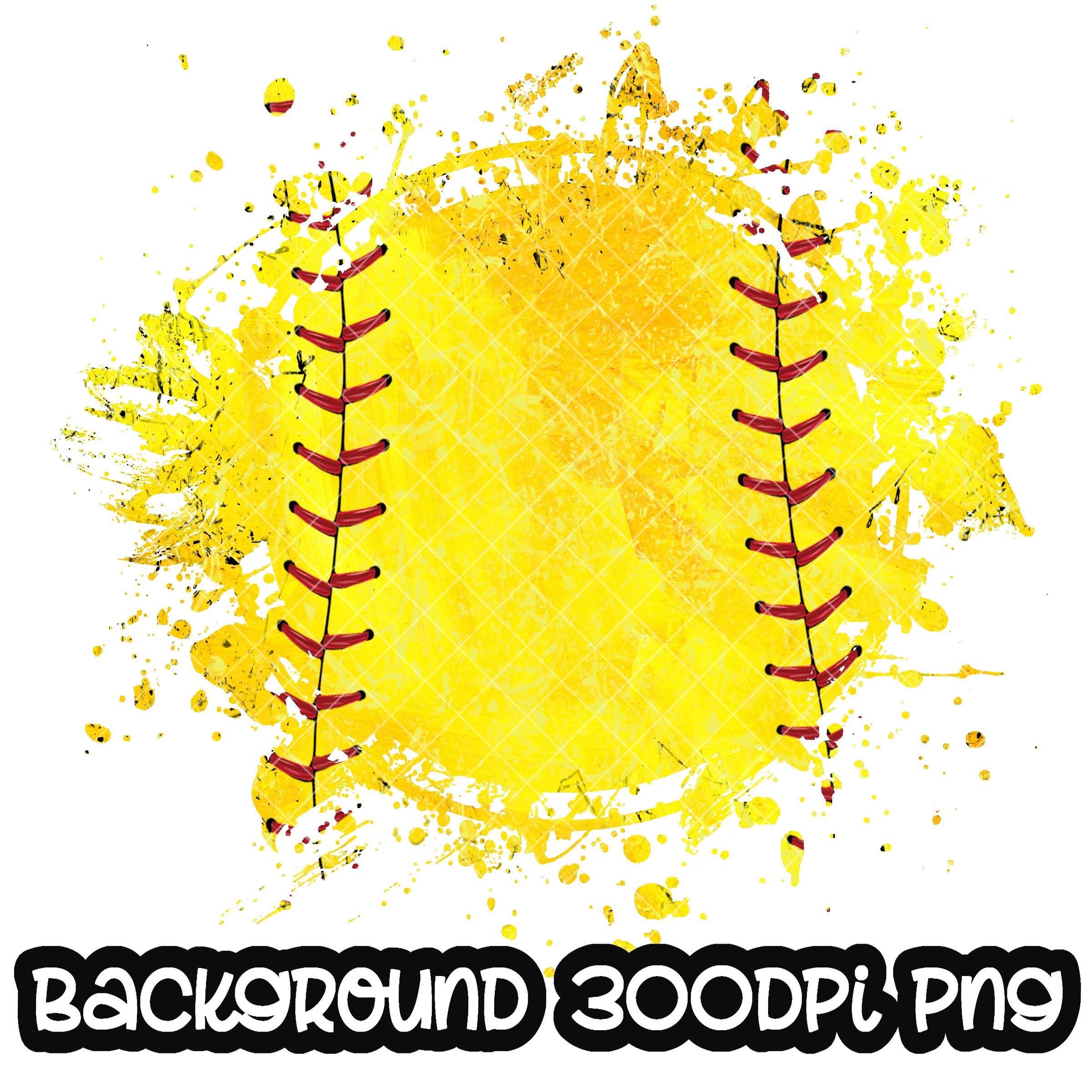 Fondo de softbol desgastado grunge / marco salpicado / fondo salpicado / fondo deportivo / marco de pelota / sublimación PNG