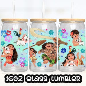 Anime Cartoon Princess Moana Heihei Cup File PNG DOWNLOAD DIGITALE Design del bicchiere in vetro da 16 once, involucro per tazza Libby da 16 once