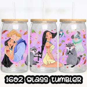 Anime Cartoon Princess Pocahontas Cup PNG File DIGITAL DOWNLOAD 16oz Glass Tumbler Design, 16oz Libby Cup Wrap