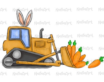 Construction cars Orange Bunny Carrot Easter Sublimation Carrot PNG Hand Drawn Design